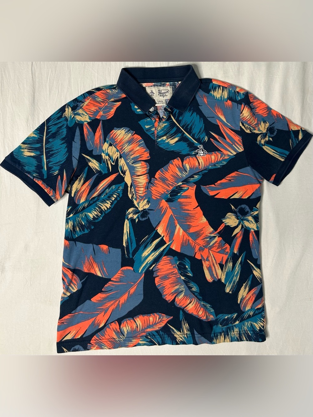 Original Penguin Tropical Leaf Polo Shirt Mens Small Hawaiian Resort Golf Summer